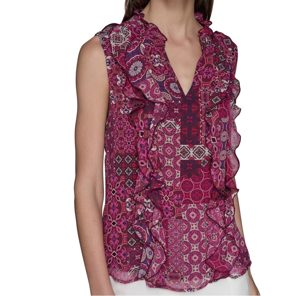 KARL LAGERFELD Vibrant Pink and Purple Blouse Size LARGE